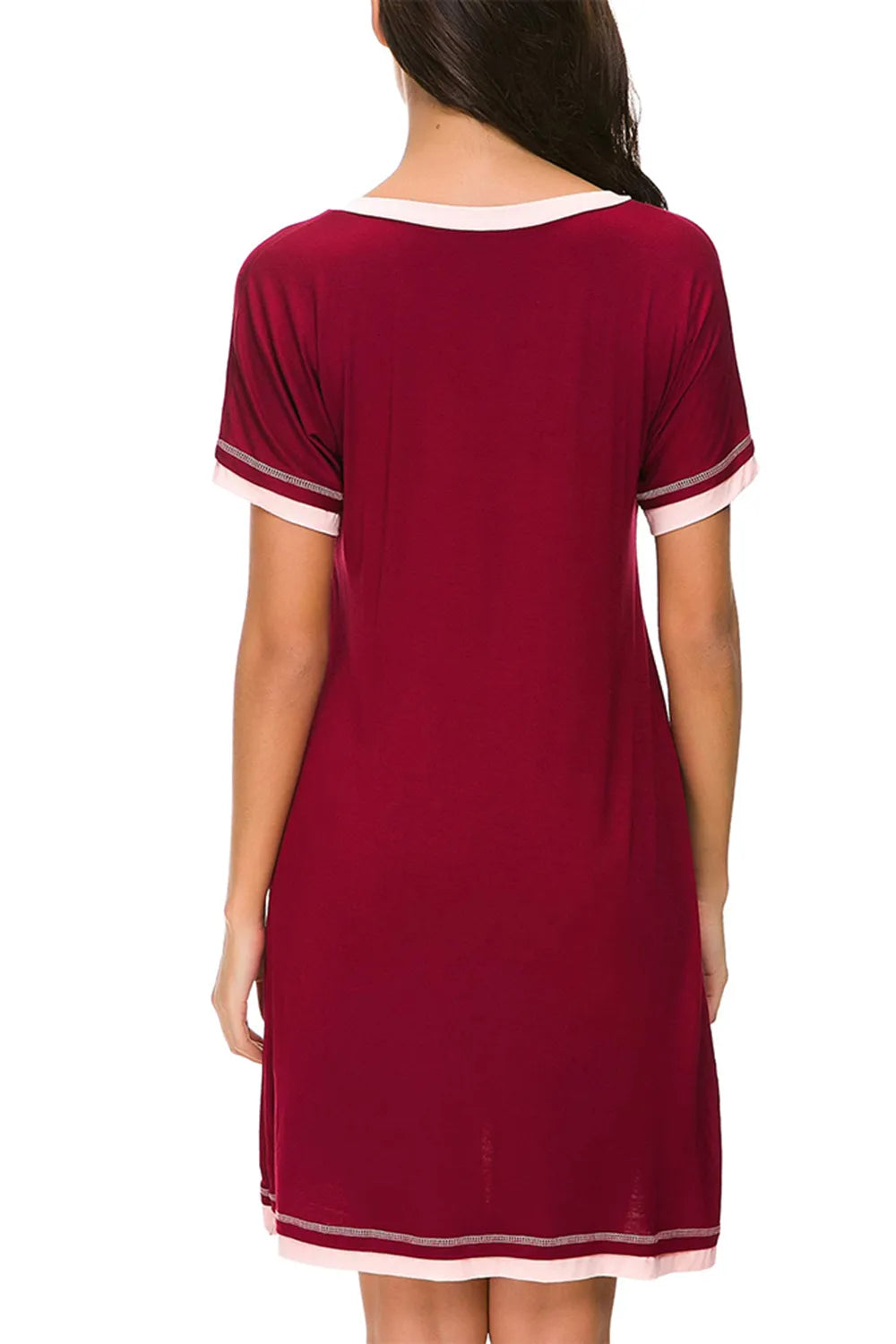 Contrast Trim Short Sleeve Lounge Dress - Fashorio