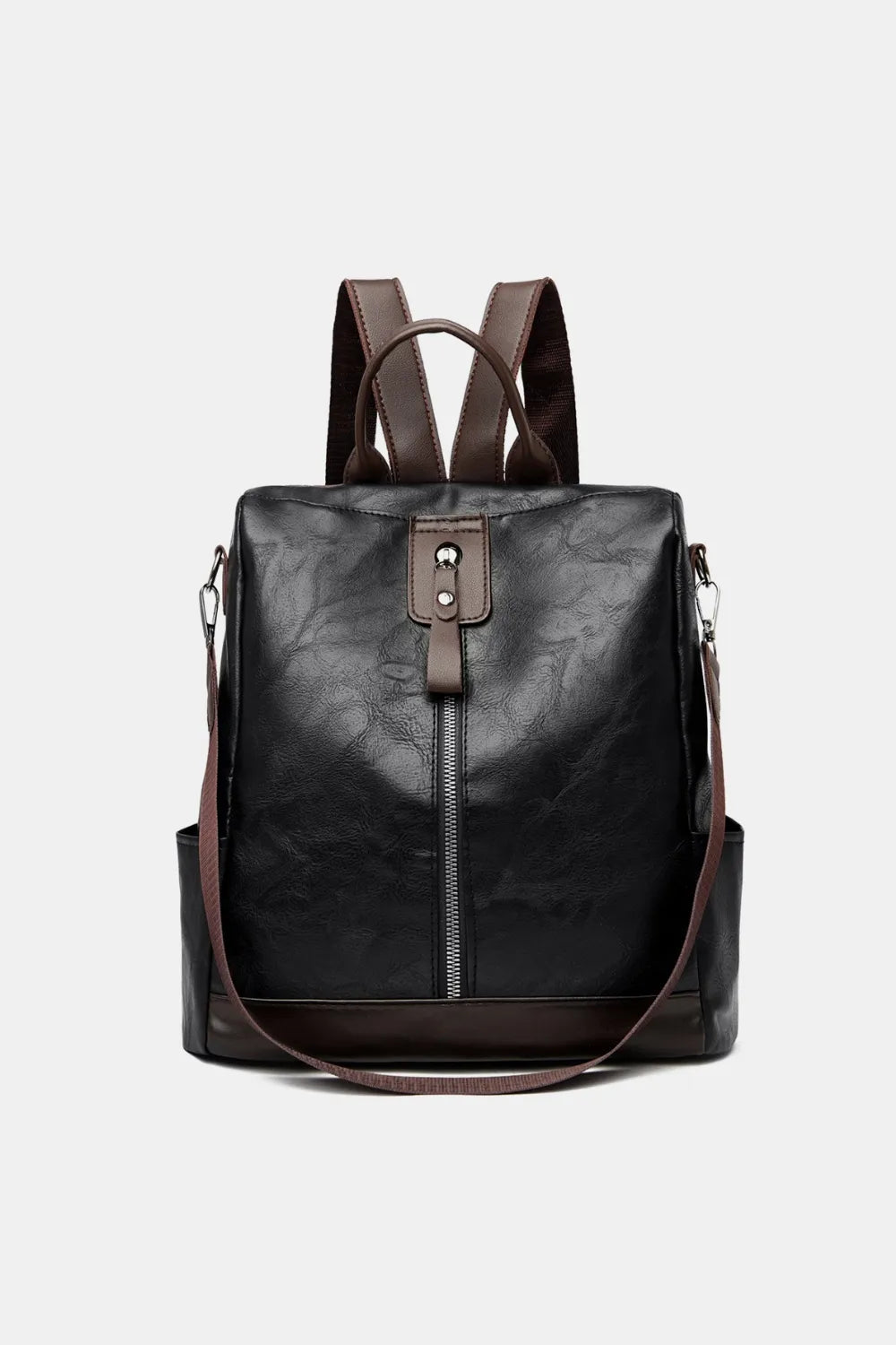 Faux leather backpack angled view