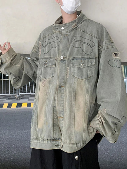 Men's Plus Size Distressed Button Up Denim Jacket - Fashorio