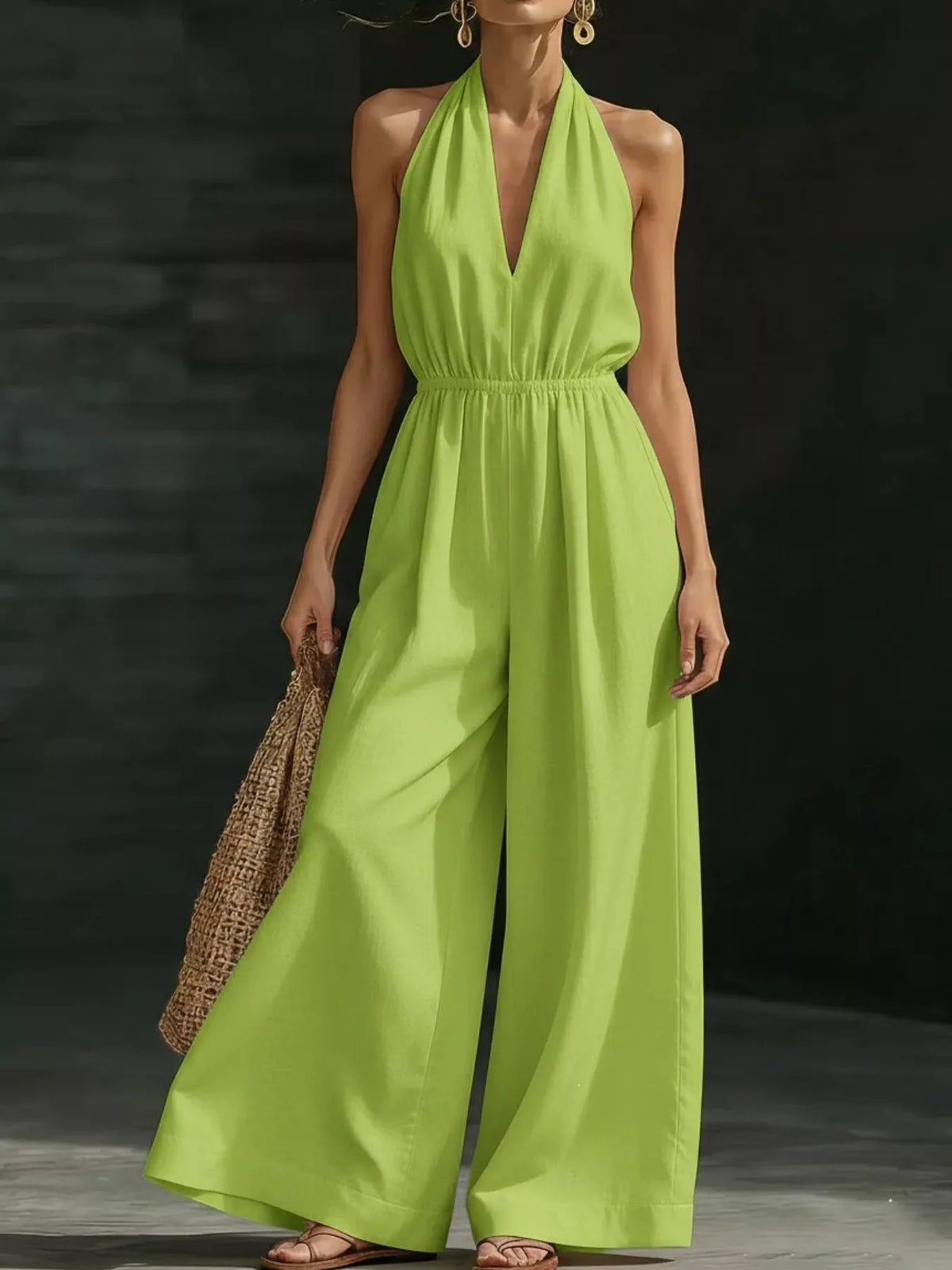 Halter neck wide leg jumpsuit full length
