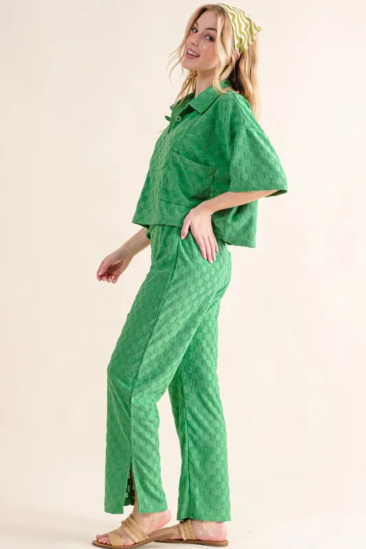 And The Why Brushed Texture Checker Board Pattern Casual Pants - Fashorio