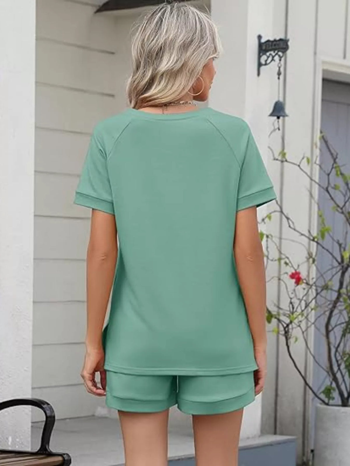 Solid Short Sleeve Top and Shorts Set, view 25