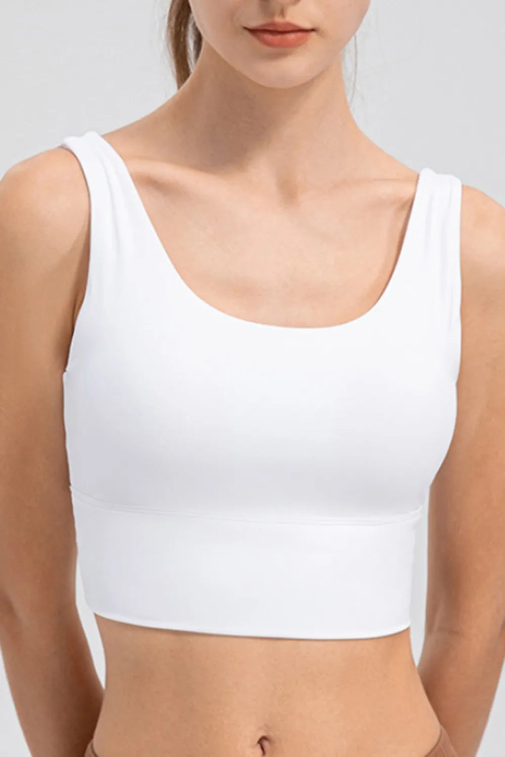 Scoop Neck Wide Strap Active Tank White - Fashorio