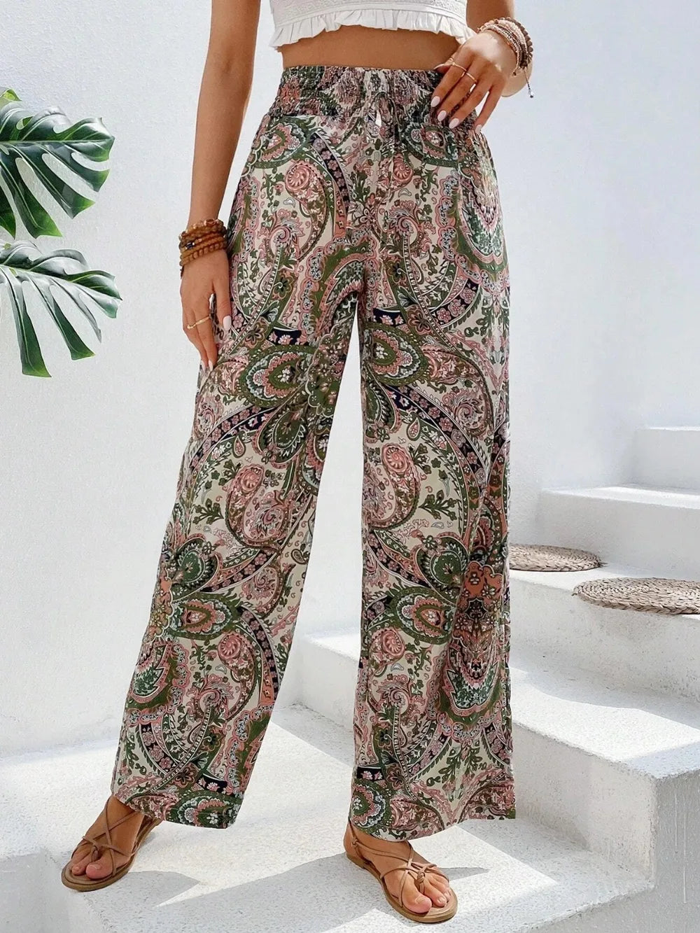 Printed Tie Waist Wide Leg Pants, view 28