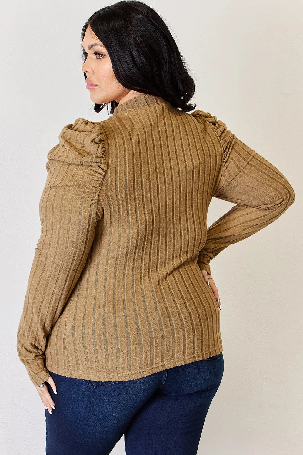 Basic Bae Ribbed Mock Neck Puff Sleeve Top, view 31