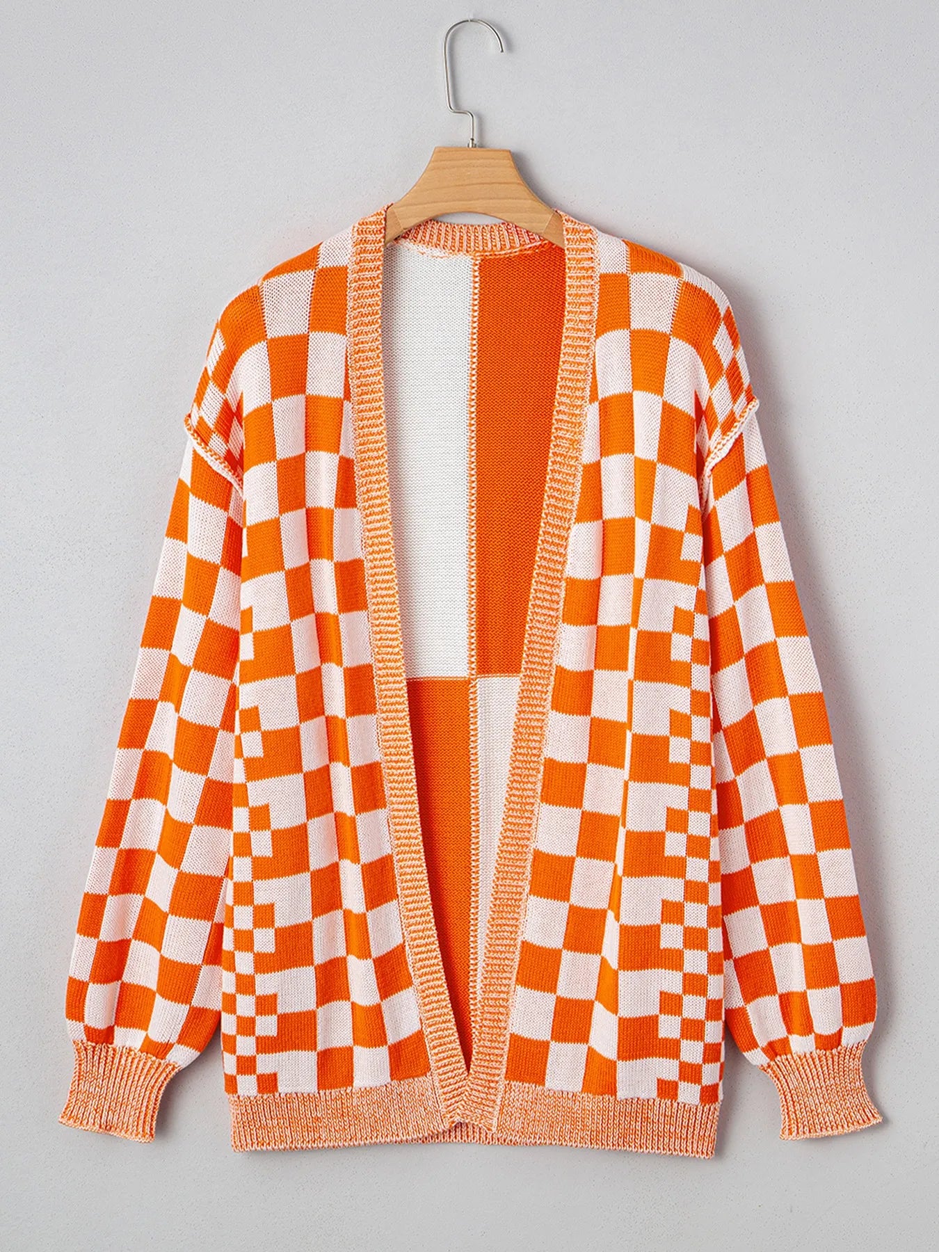 Checkered Pattern Open Front Cardigan - Fashorio
