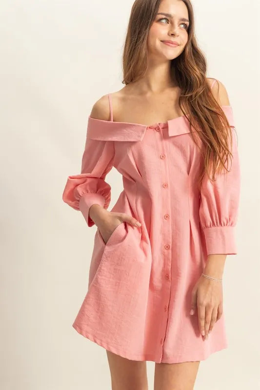 Button Down Spaghetti Strap Mini Dress with Pockets