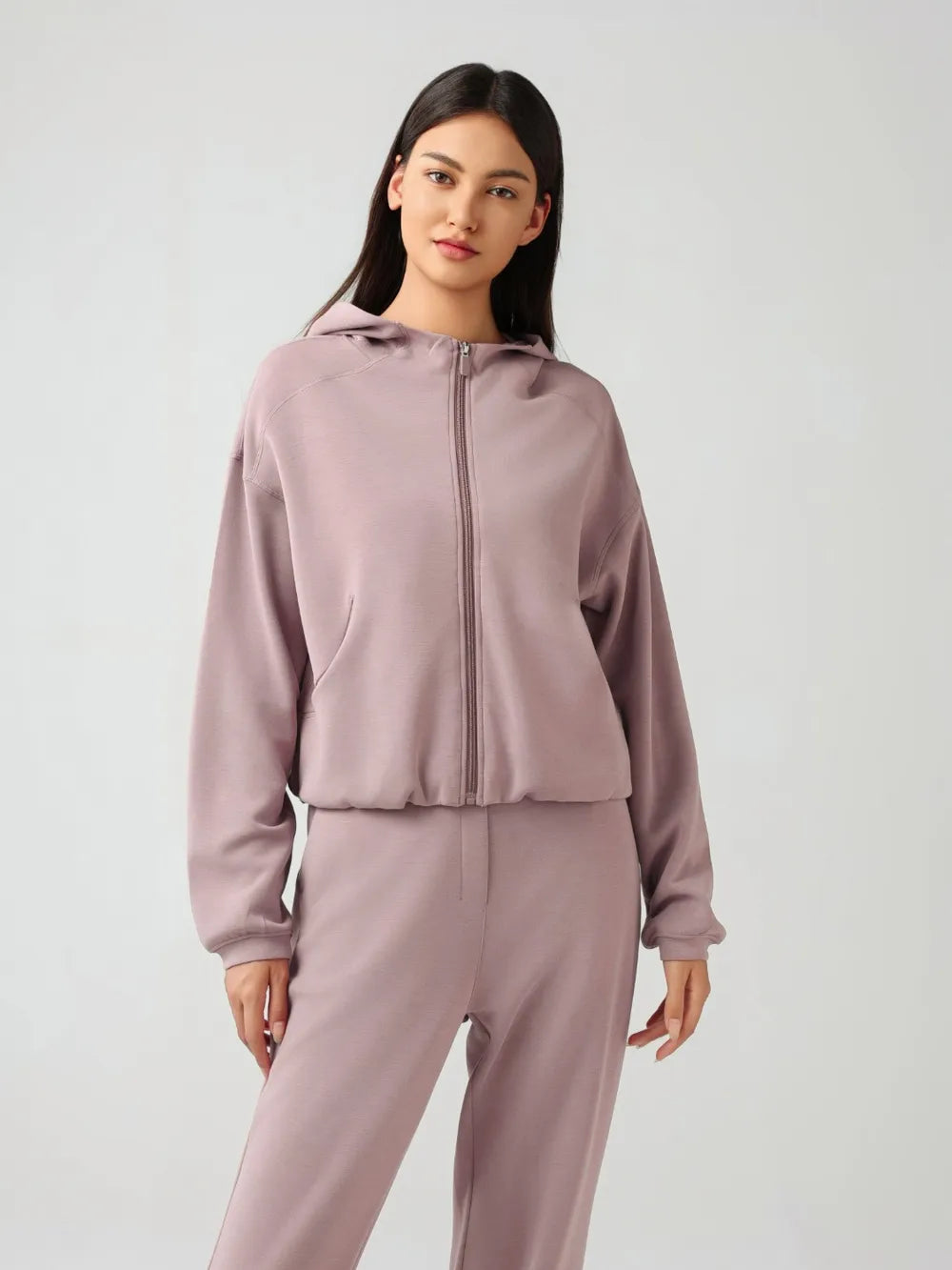 Millennia Zip Up Dropped Shouder Active Hooded - Fashorio