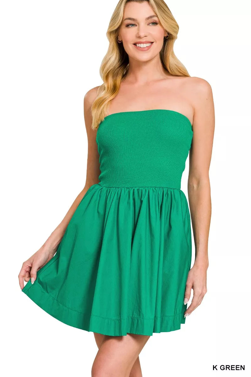 Combined Knit Tube Top Flare Mini Dress