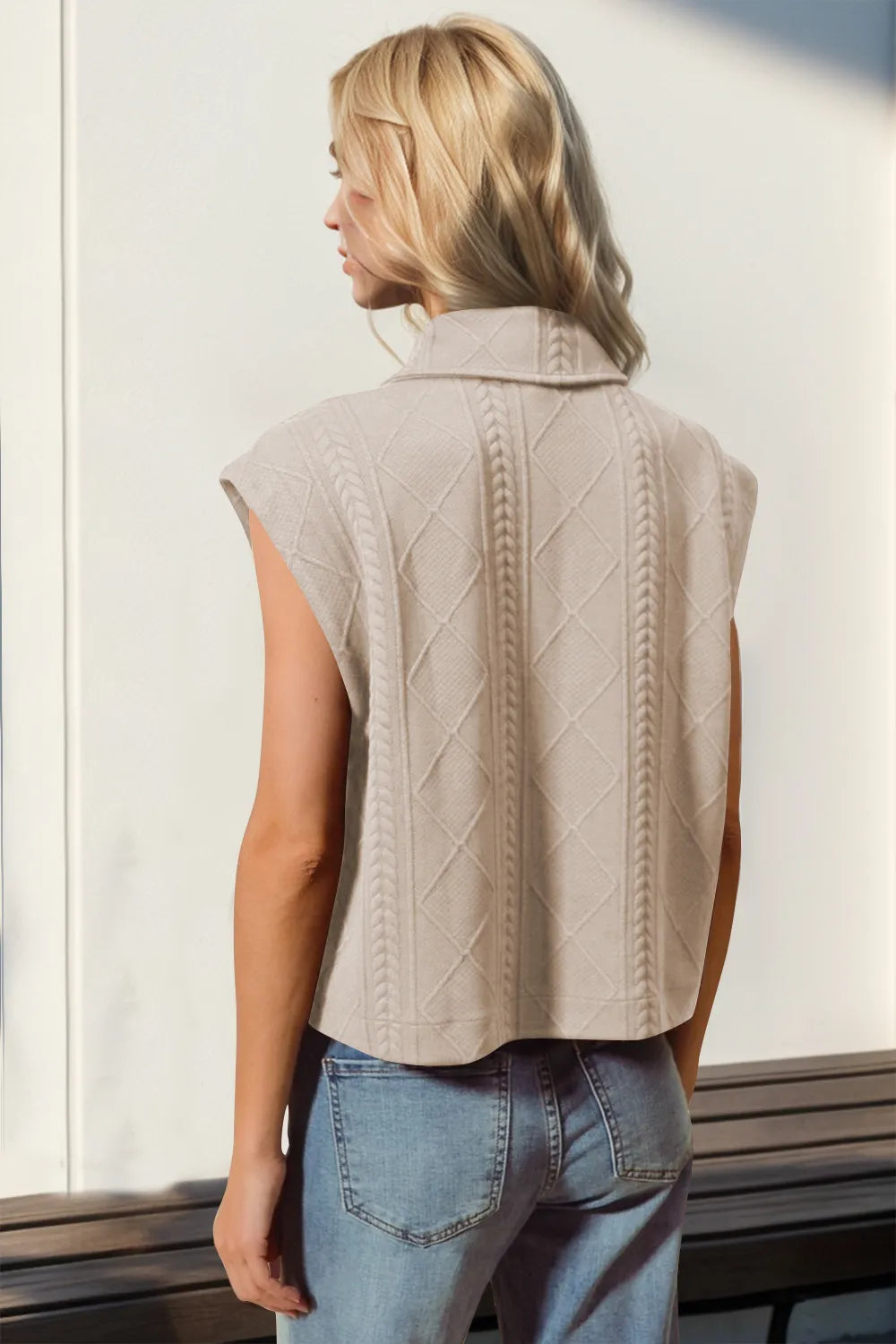 Textured crop vest side detail