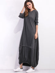 Full Size Round Neck Long Sleeve Sweatshirt Dress Dark Gray - Fashorio