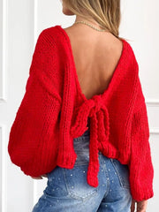 Tied Drop Shoulder Cardigan Red - Fashorio