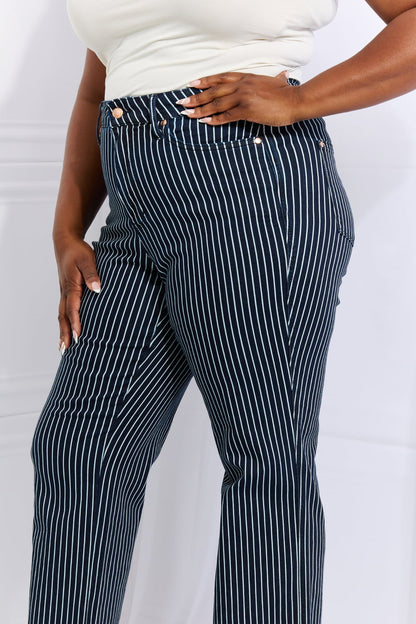Judy Blue Cassidy High Waisted Tummy Control Striped Jeans – Full Size - Fashorio