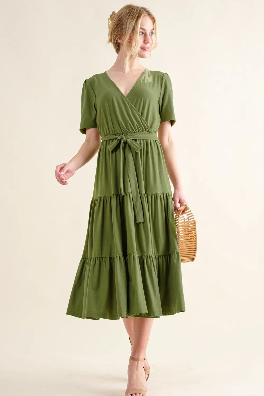 Soft Short Sleeve Tiered Midi Dress detail
