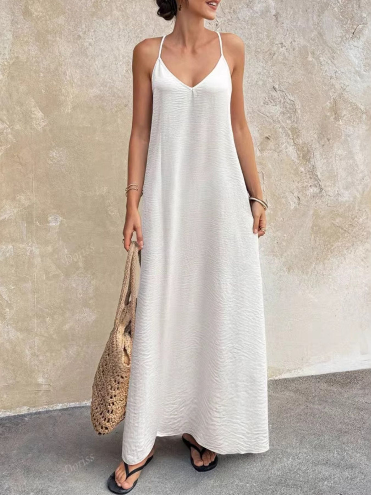 V neck backless maxi cami dress front view