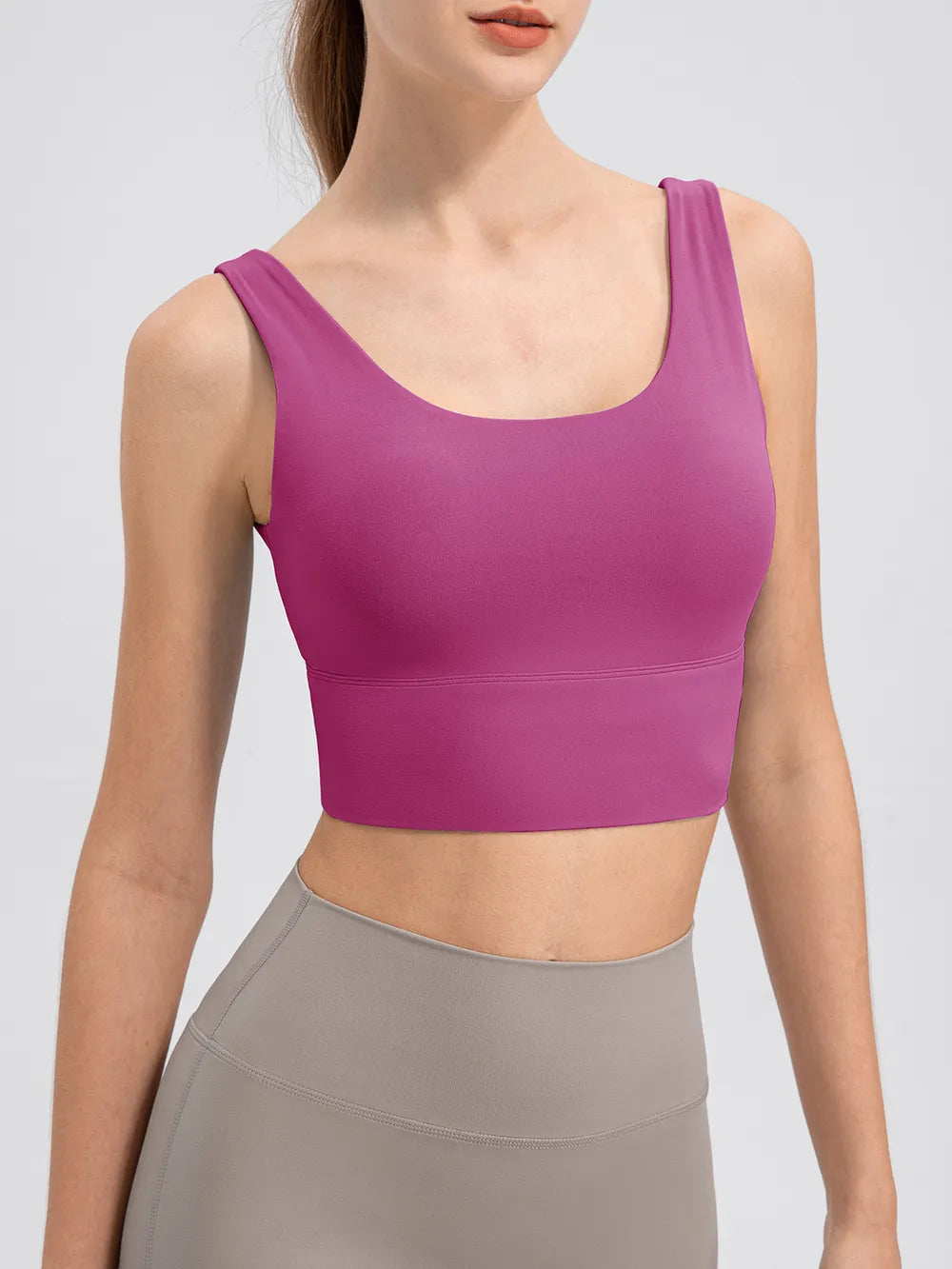 Scoop Neck Wide Strap Active Tank Red-Violet - Fashorio