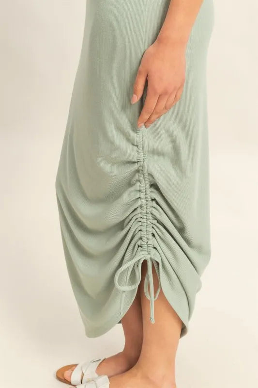 Scoop Neck Side Tie Detail Midi Dress styled look