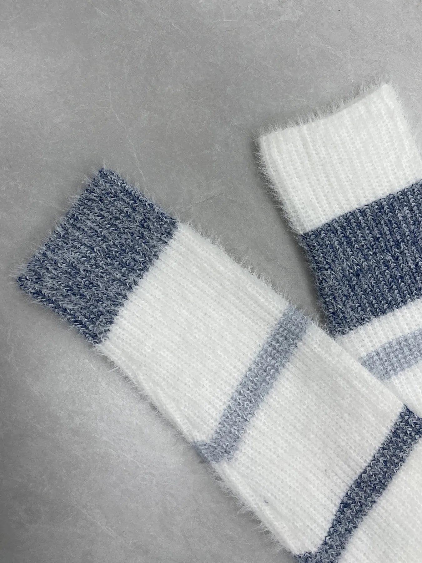Striped Fuzzy Long Sleeve Sweater - Fashorio