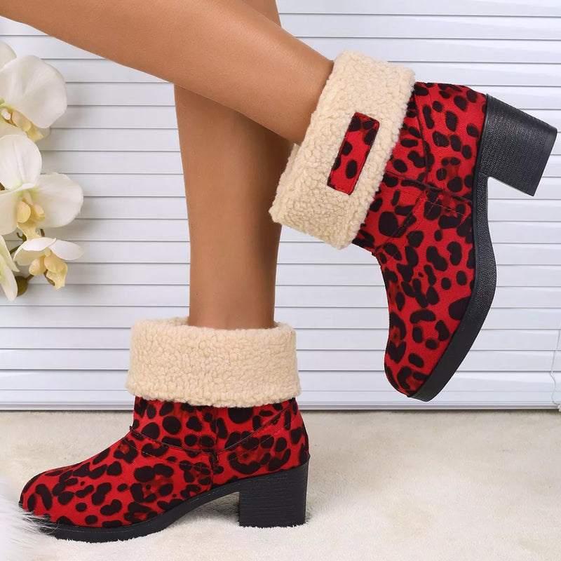 Plush Cuff Block Heel Boots front view