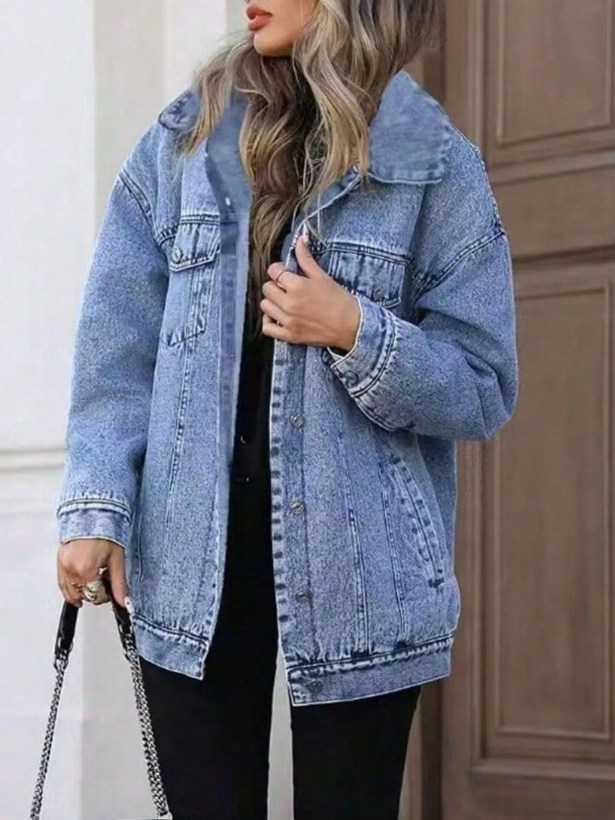 Washed Oversized Denim Jacket in Gray side view