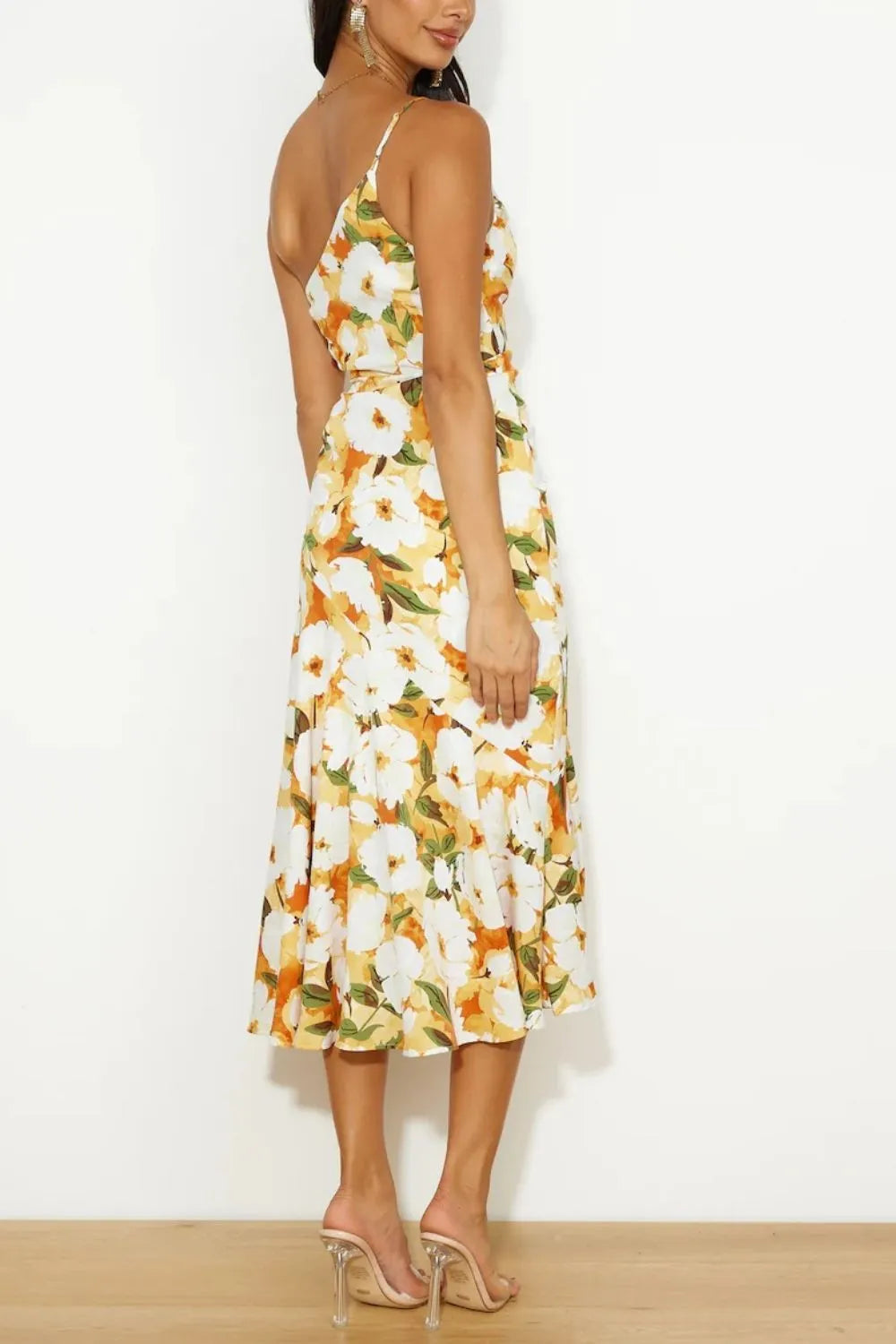 Single shoulder midi dress ruched detail