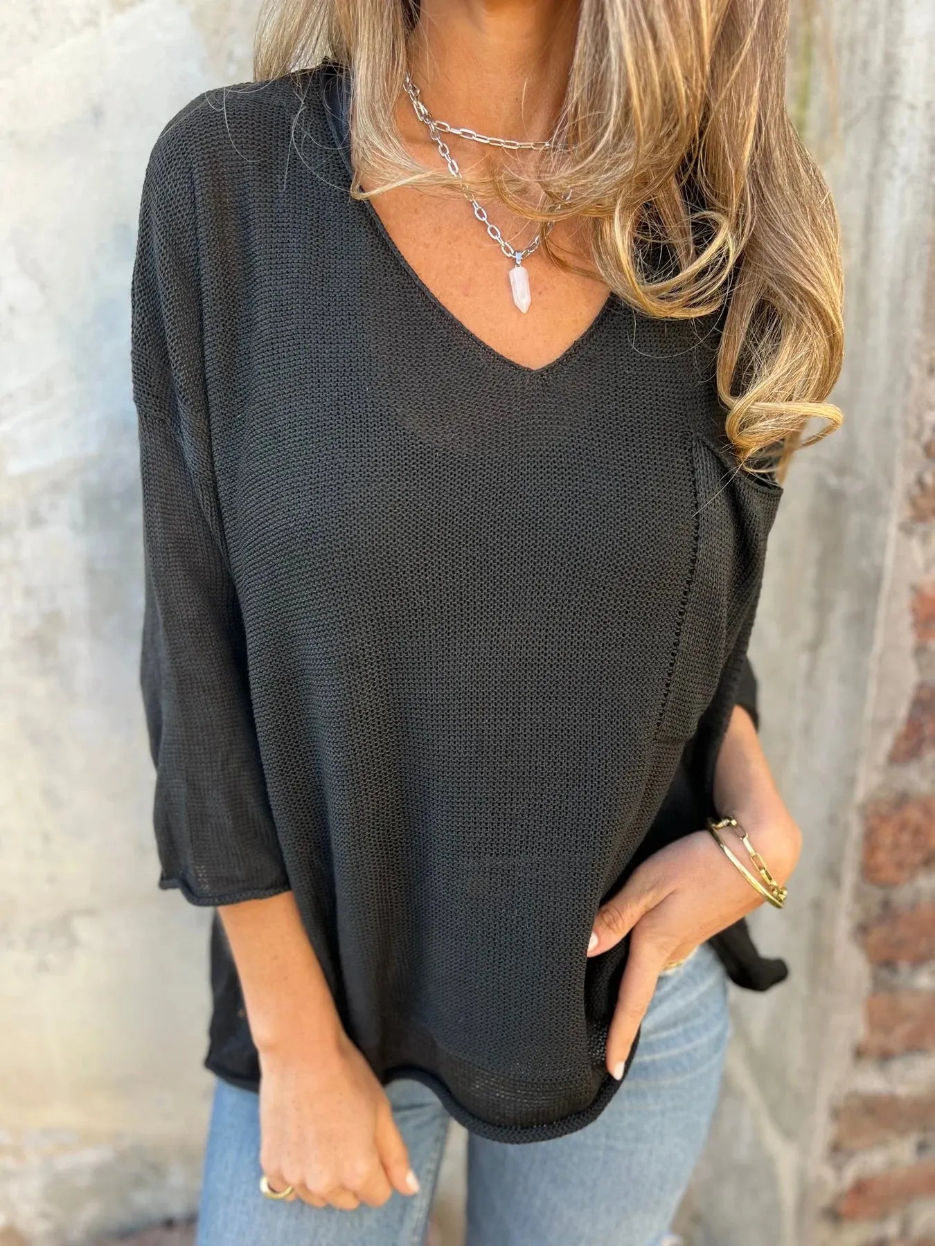 Full Size Casual V-Neck Knit Sweater Plus Size - Fashorio