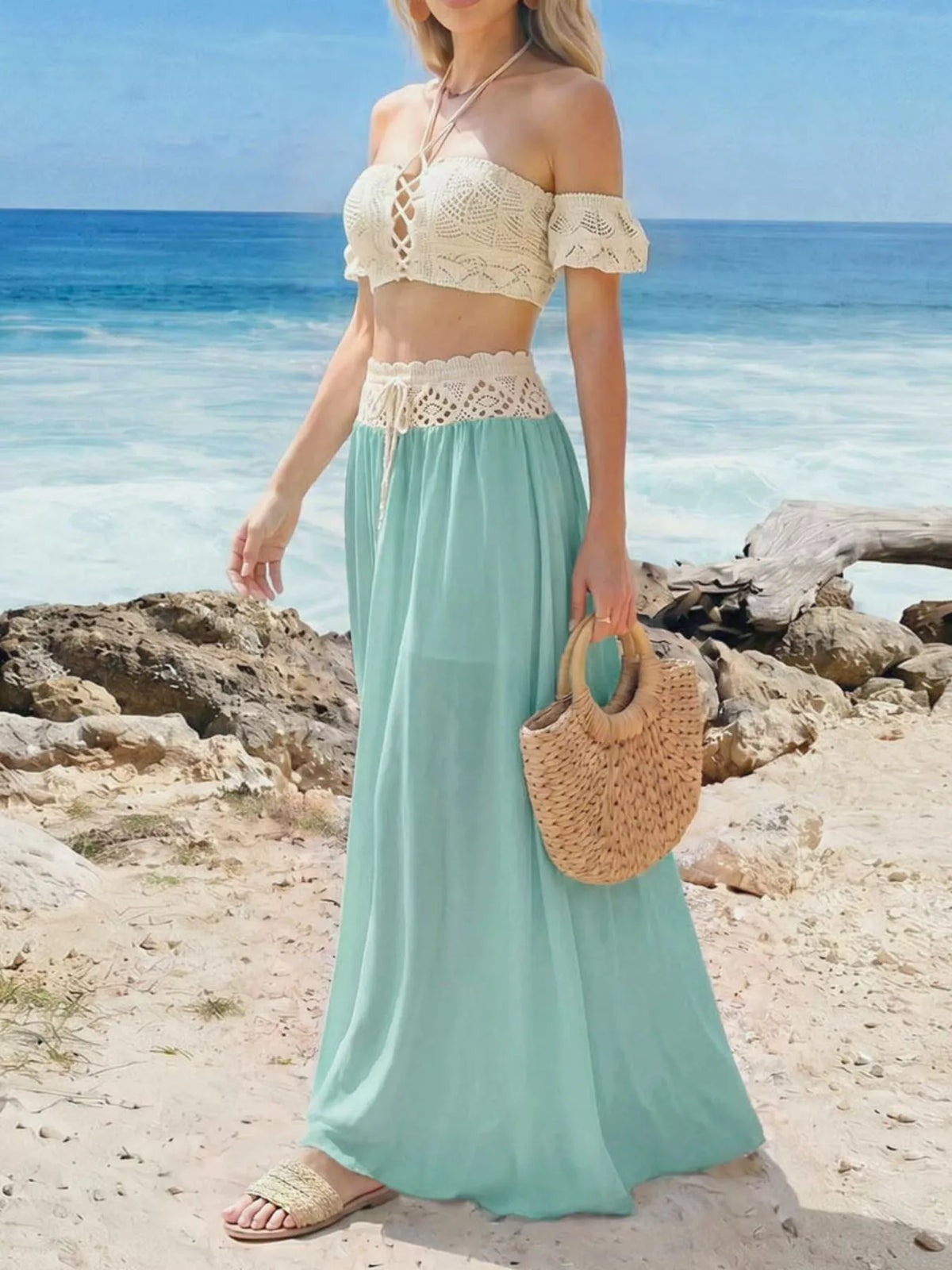 Crochet Top and Maxi Skirt Set, view 12