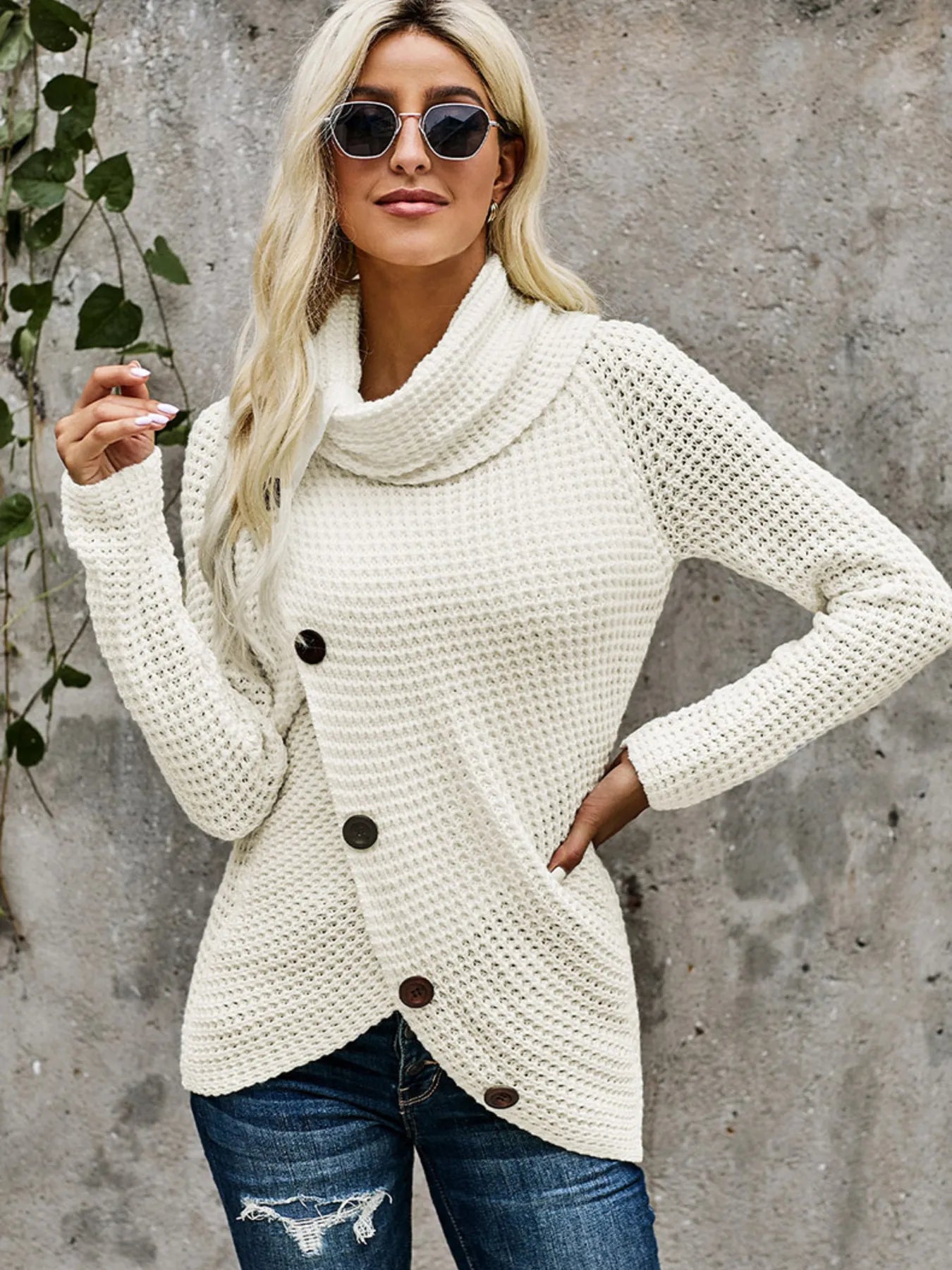 Full Size Texture Turtleneck Long Sleeve Sweater Plus Size - Fashorio