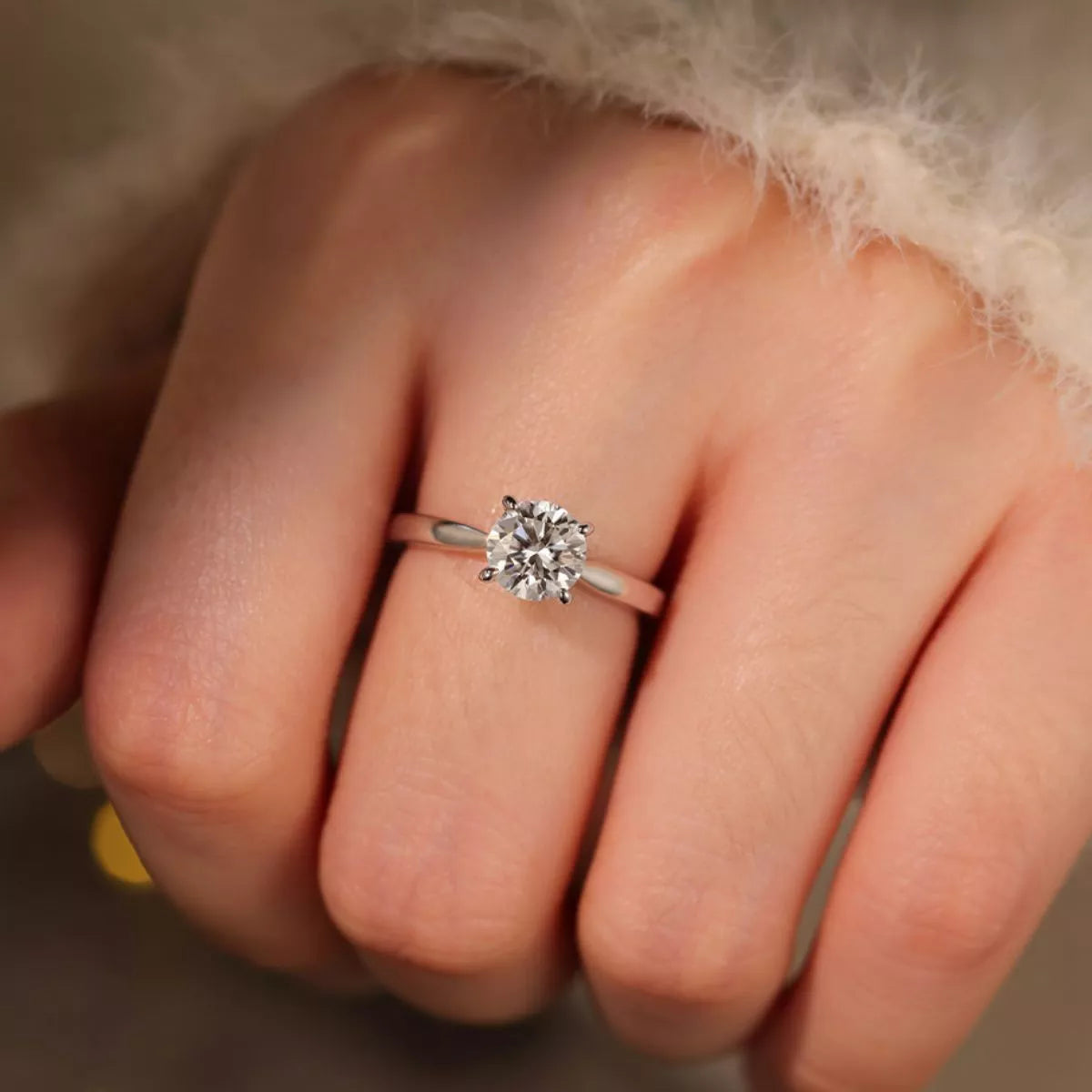 1 carat moissanite ring in 925 sterling silver, front view