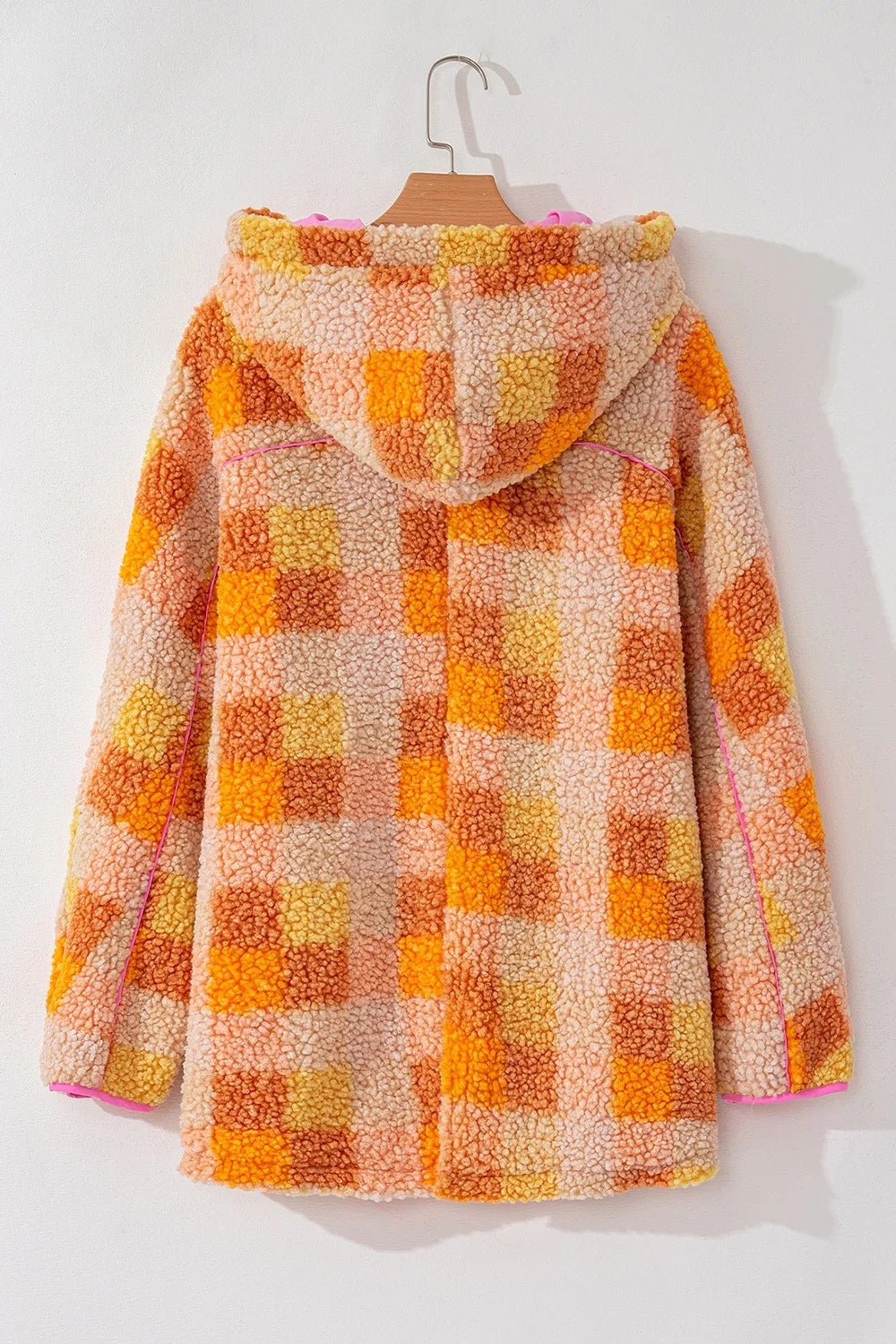 Checkered Sherpa Hooded Jacket in Tangerine view 7