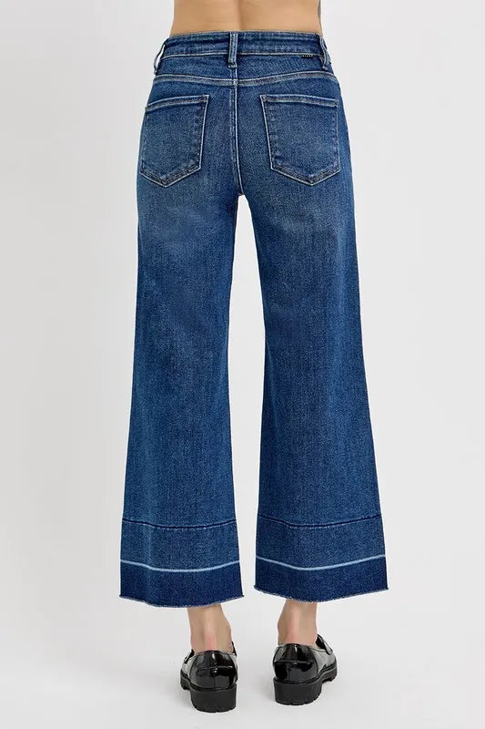 RISEN Full Size Tummy Control High Rise Crop Wide Hem Jeans Plus Size - Fashorio