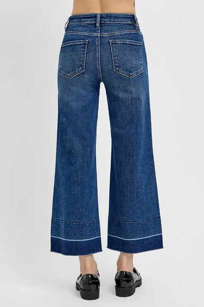 RISEN Full Size Tummy Control High Rise Crop Wide Hem Jeans Plus Size - Fashorio