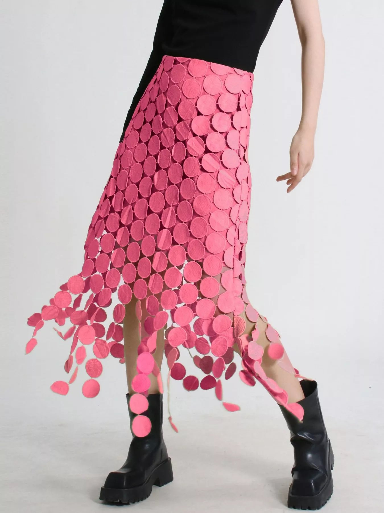 Fringe Midi Skirt Pink - Fashorio