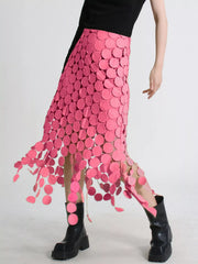 Fringe Midi Skirt Pink - Fashorio