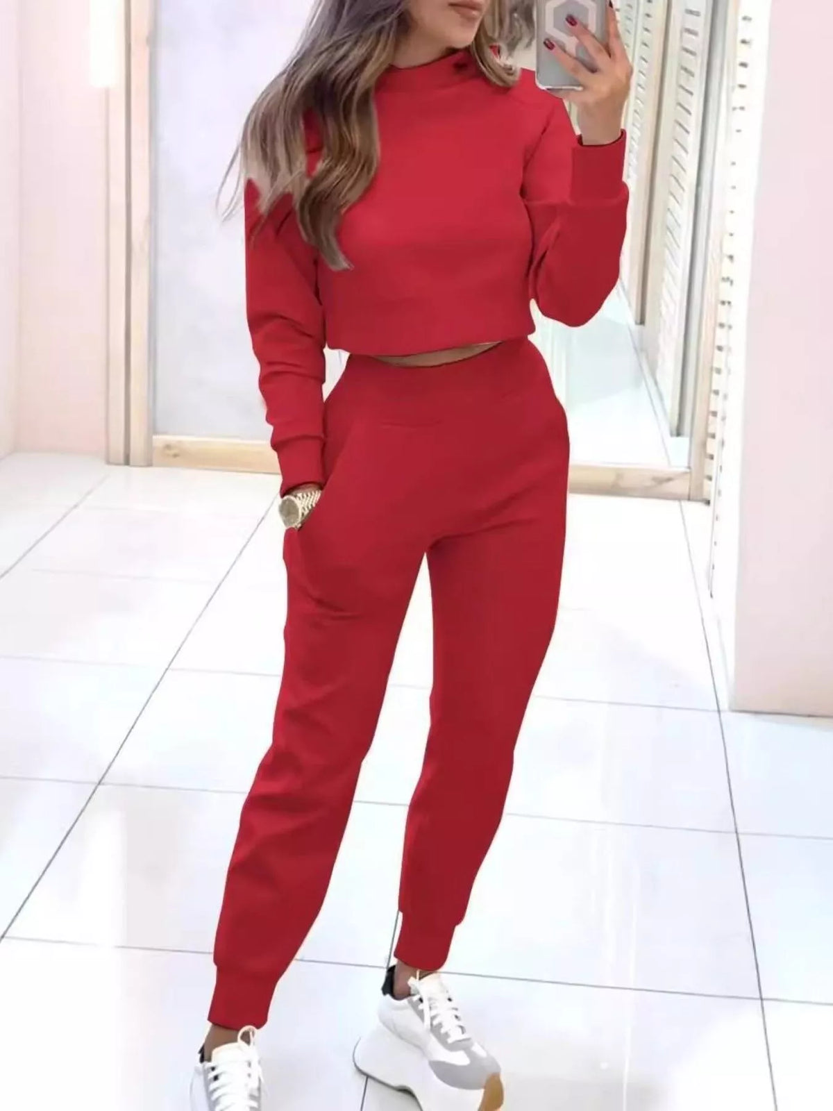 Casual Chic Cropped Sweatshirt and Jogger Set, view 10