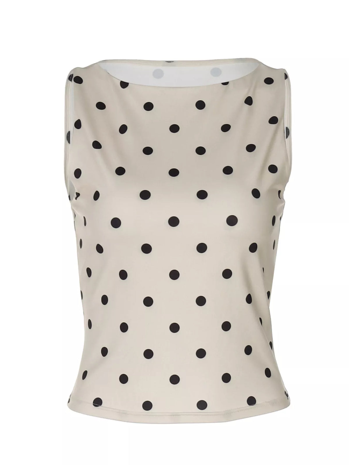 Cropped hem detail on the polka dot tank