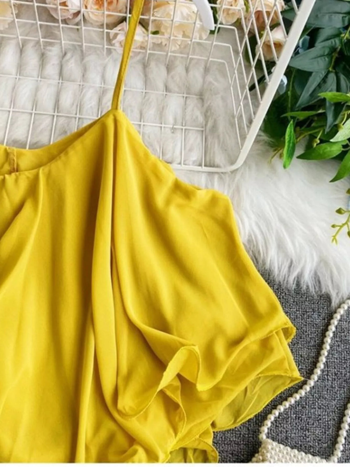 Ruffled flowy cami top full length view