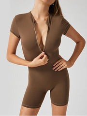 Half Zip Short Sleeve Active Romper - Fashorio
