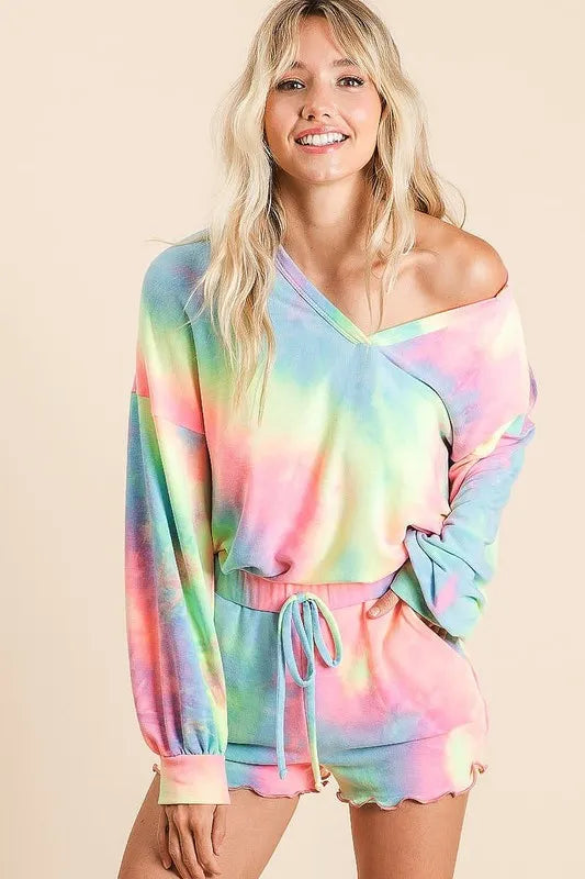 BiBi Tie Dye French Terry Top and Shorts Set - Fashorio