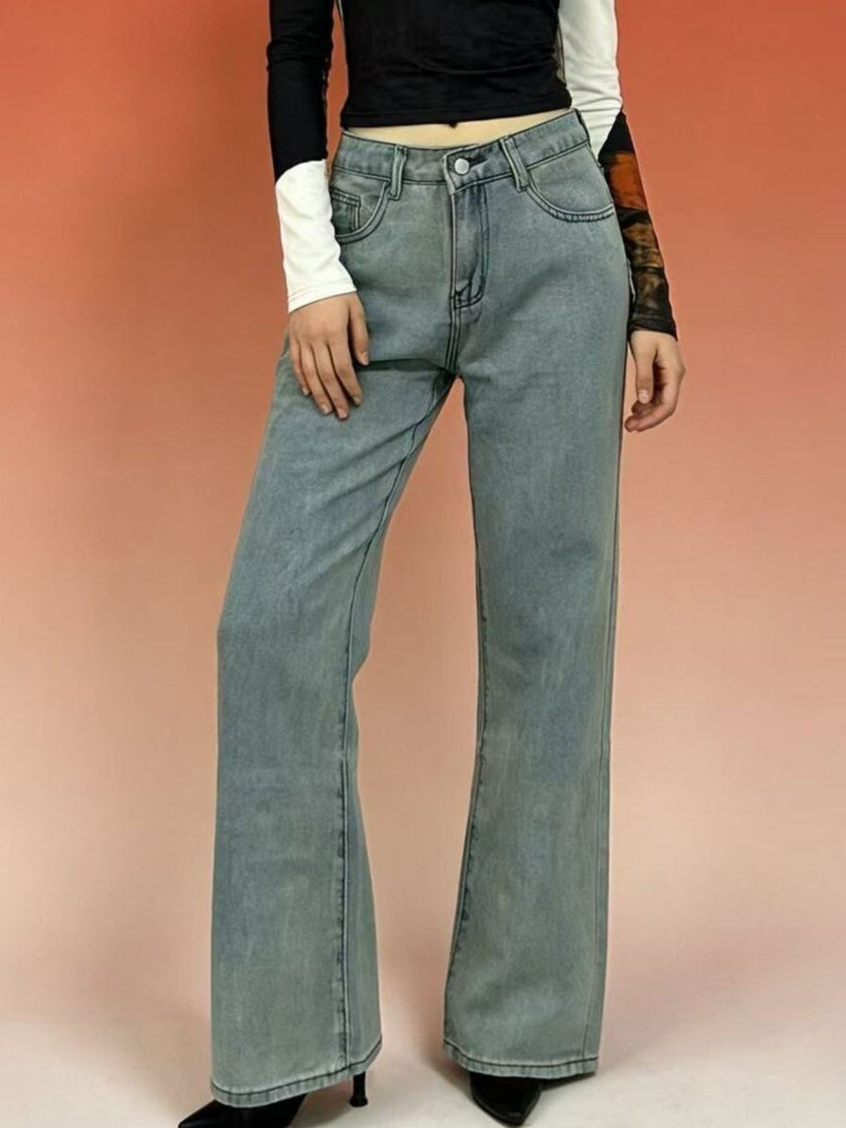 Khaki wide leg butterfly back jeans