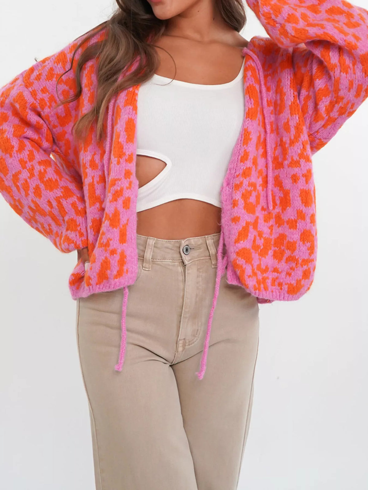 Tie front cardigan sage tone