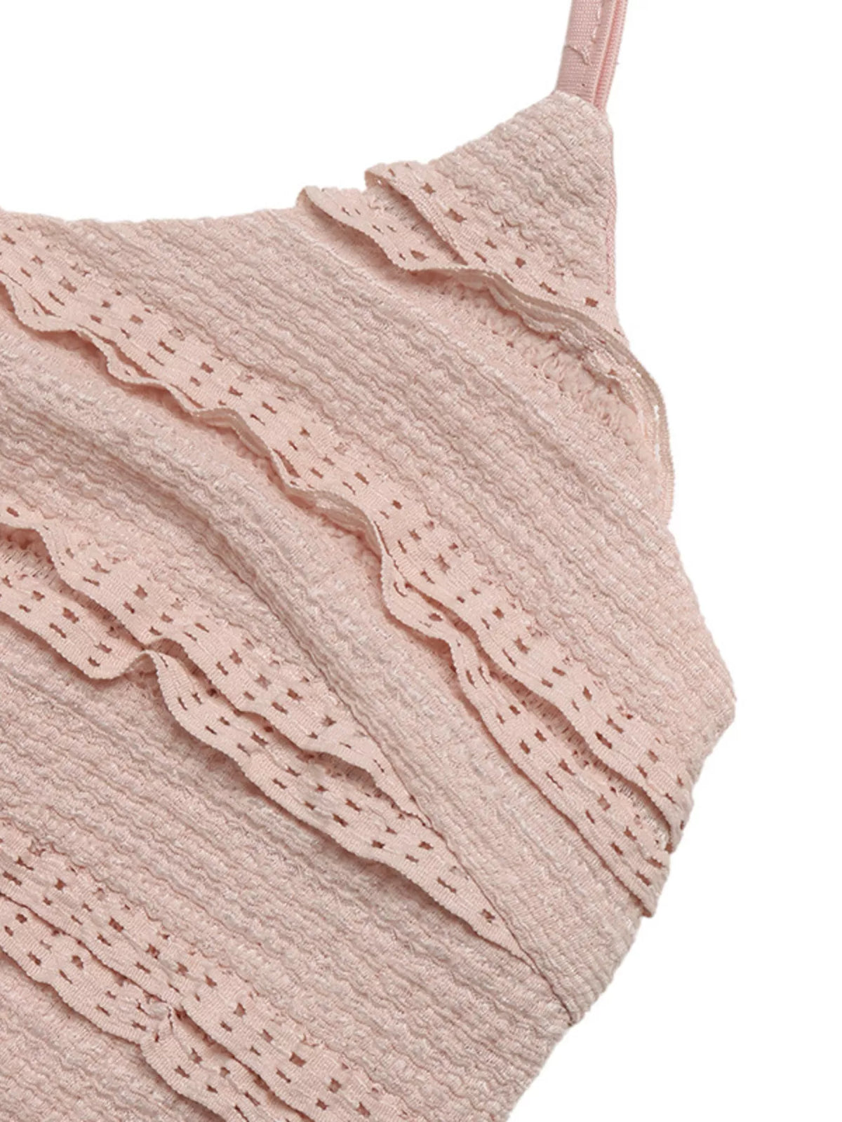 Pink textured halter romper styling view