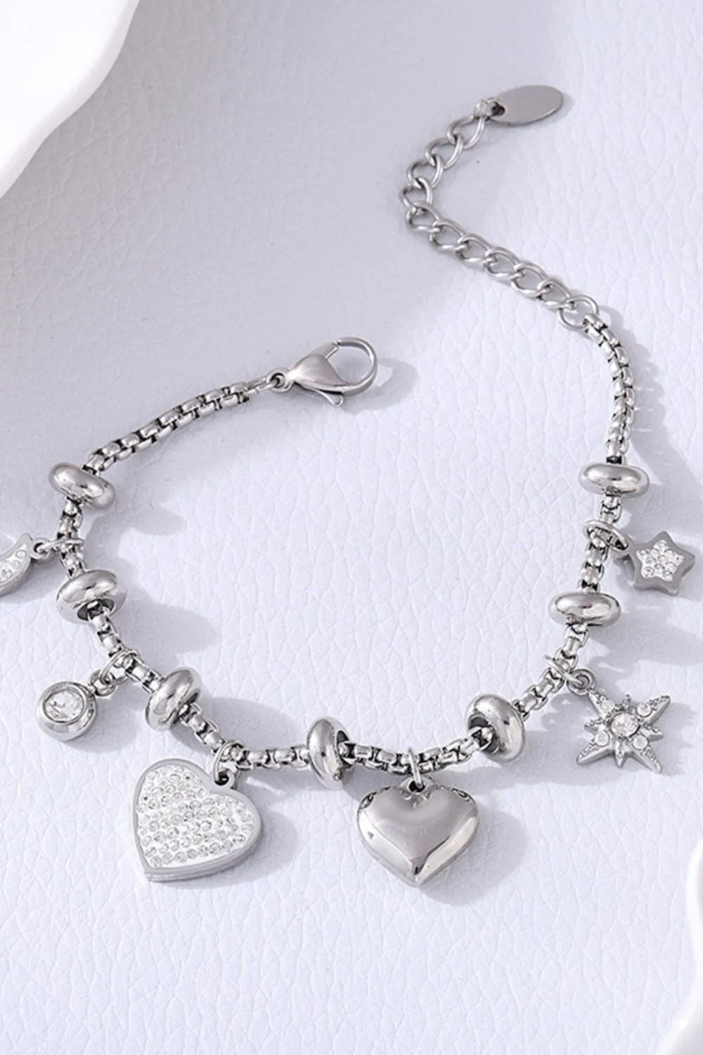 Titanium Steel Inland Zircon Heart Charm Bracelet - Fashorio