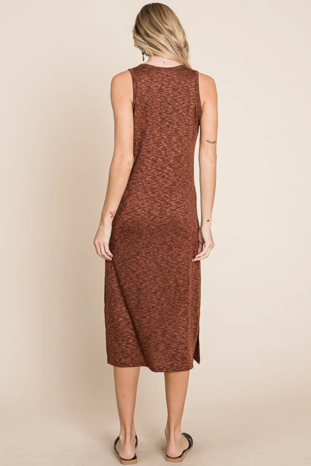 Side Slit Sleeveless Midi Dress in Rust back view