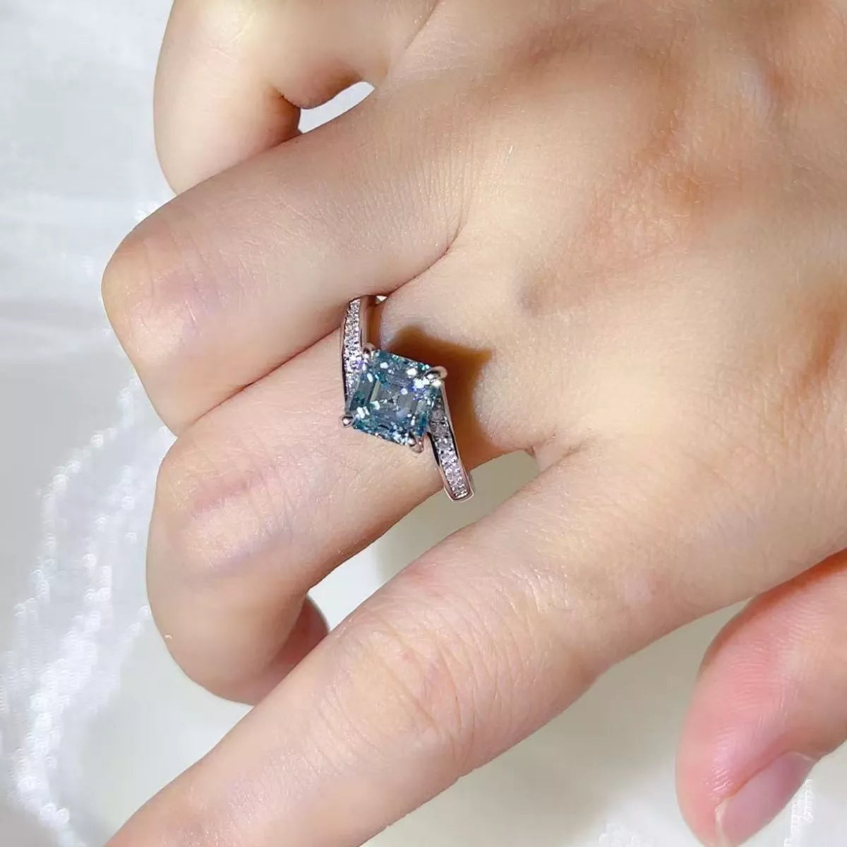 Starglow 2 carat moissanite sterling silver ring, front view