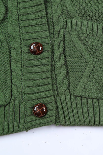Cable-Knit Button Down V-Neck Cardigan - Fashorio