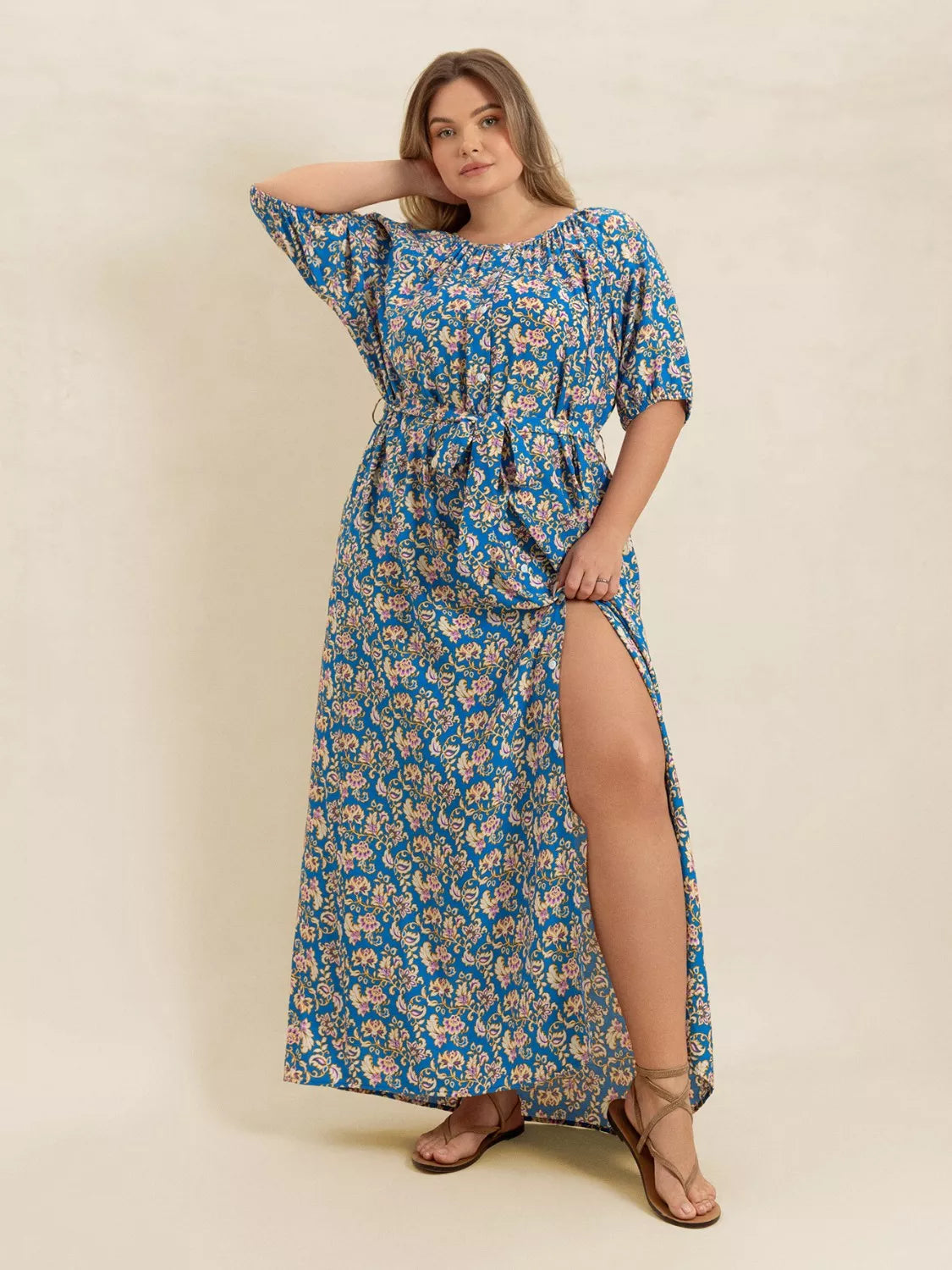 Floral plus size maxi dress side view
