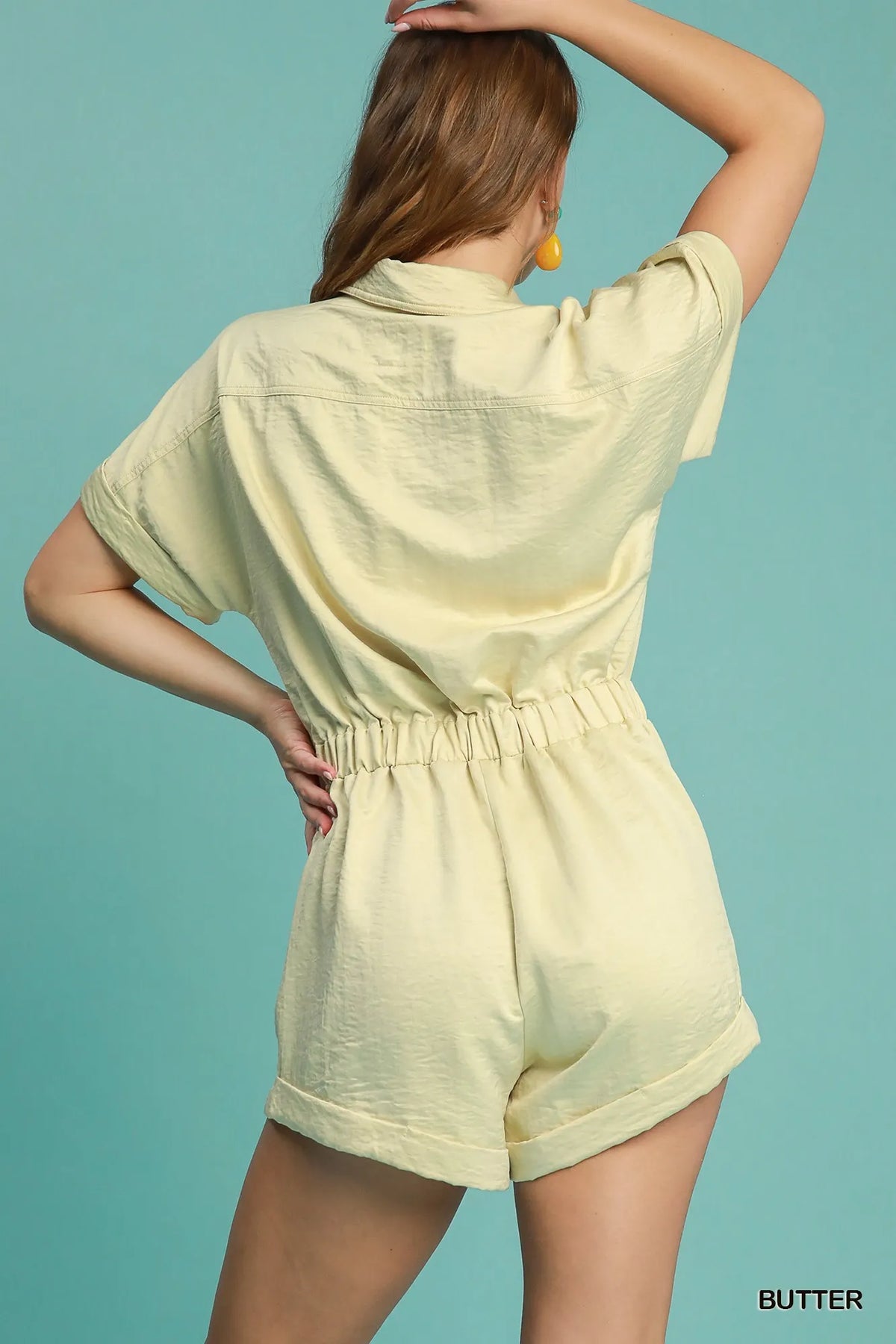Button Down Charmeuse Romper back view