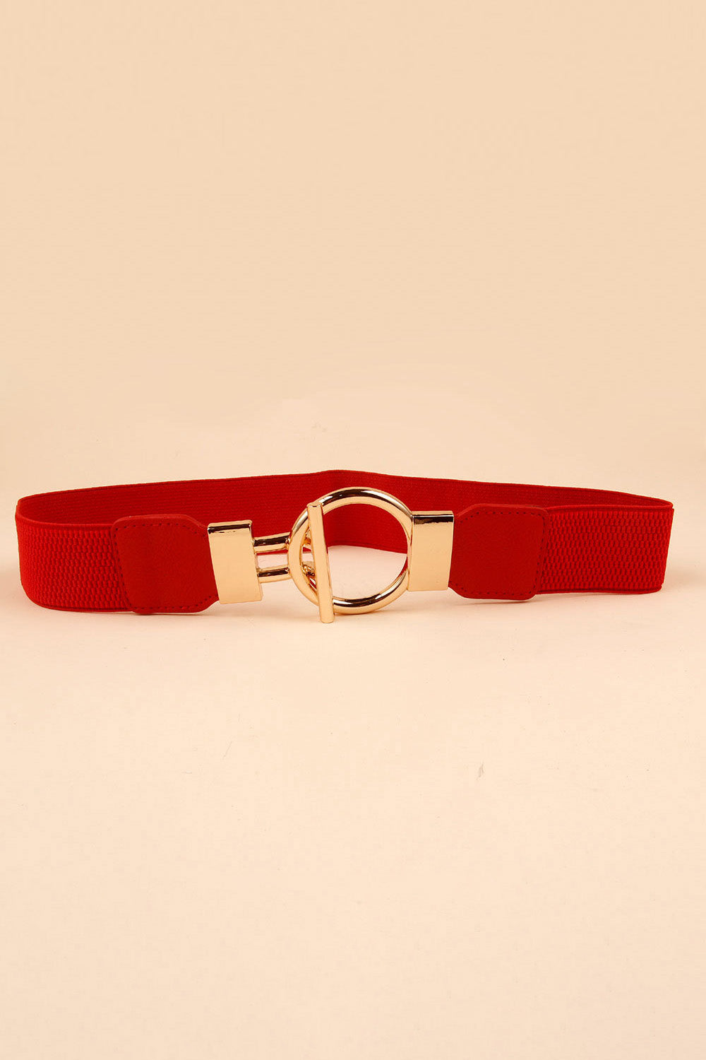 Circle Shape Buckle Zinc Alloy Buckle PU Leather Belt Red One Size - Fashorio