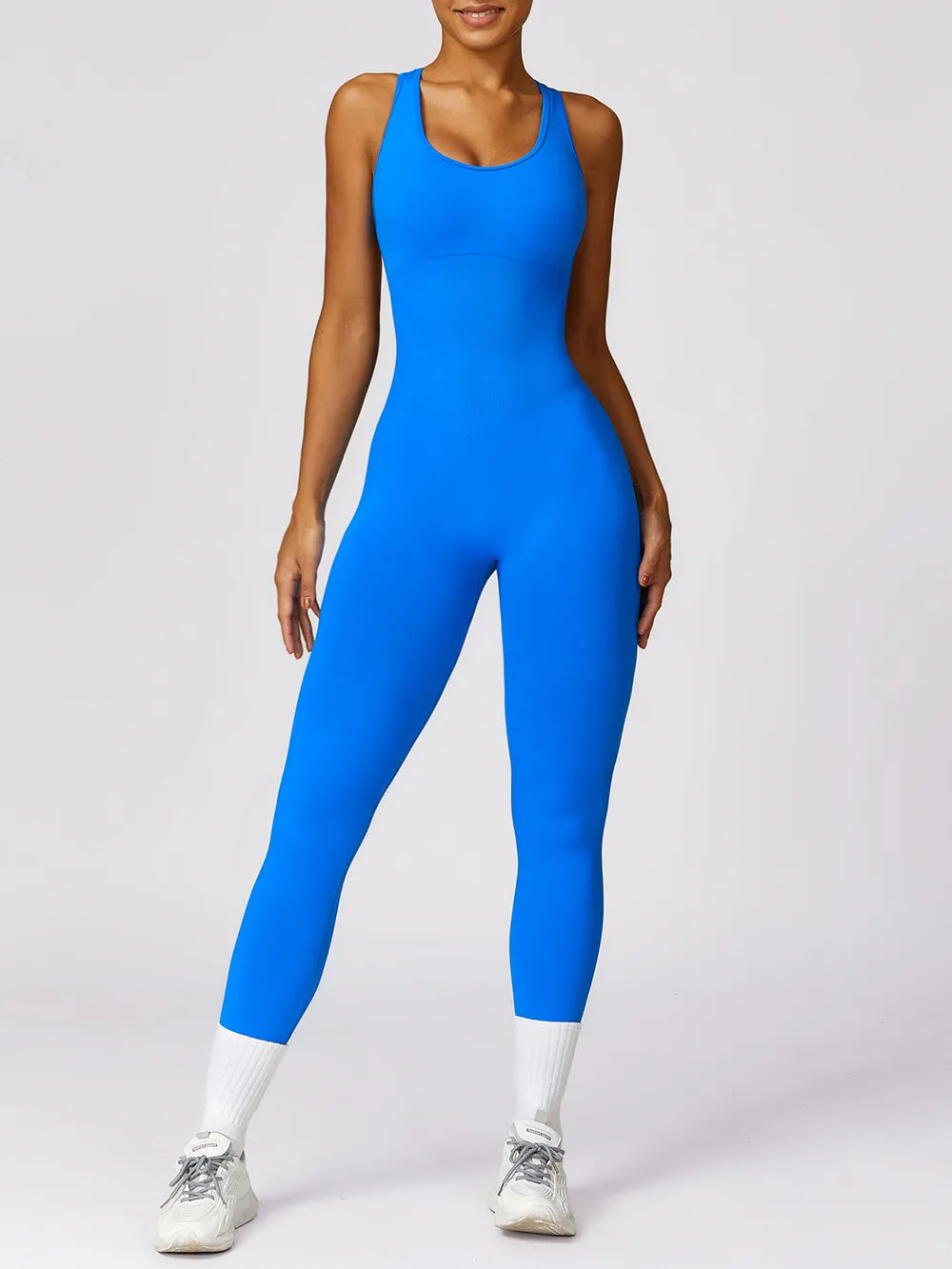 Women’s Cutout Active Jumpsuit – Racerback One Piece Sky Blue - Fashorio